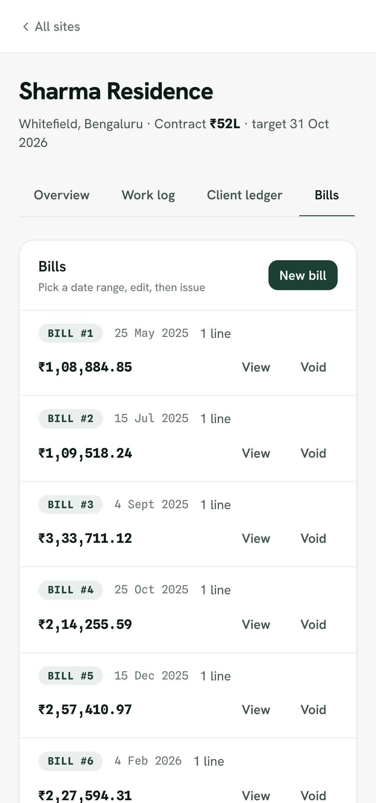 An itemised bill built from logged work